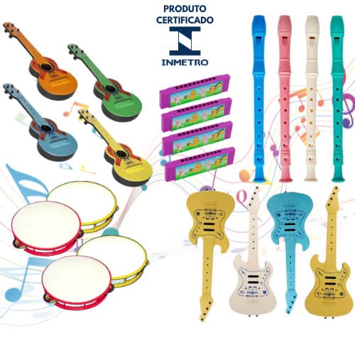 Kit 20 Instrumentos Musicais Infantil Violão Guitarra Flauta Gaita Pandeiro Natal Brinquedo Prenda