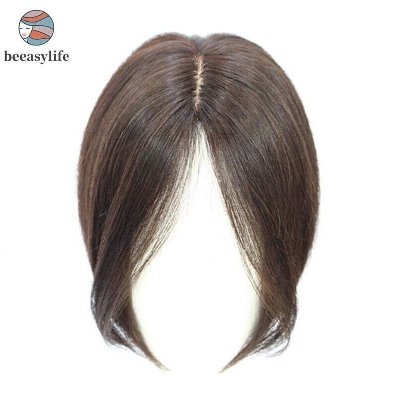 100% Real Cabelo Humano Topper Toupee Parte Francês Médio Clipe Perucas Para As Mulheres W7AG