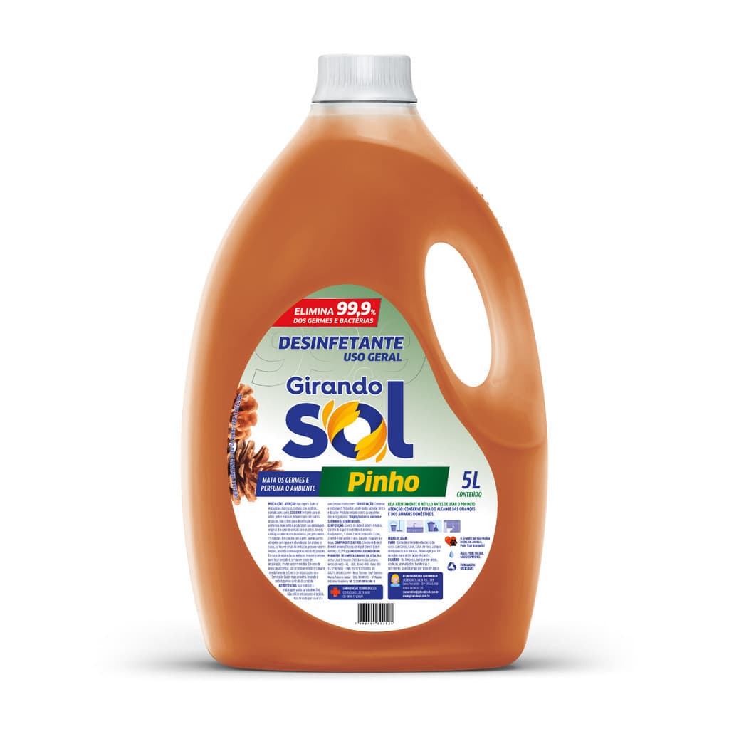 Desinfetante Perfumado Pinho Girando Sol 5L, Desinfetante Líquido De Uso Geral, Marrom, Elimina 99,9% Dos Germes E Bacté
