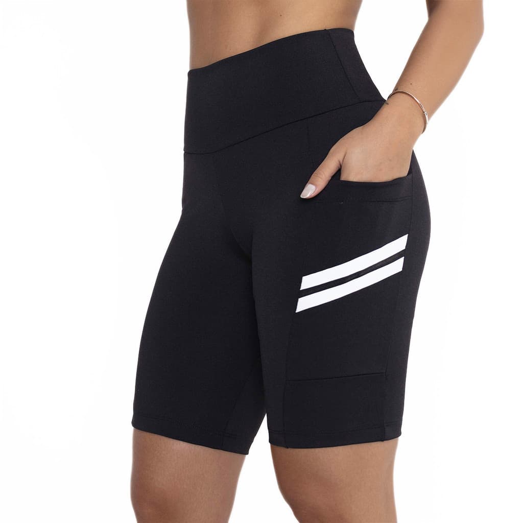 Bermuda feminina ciclista adulta para academia cintura alta com bolso lateral suplex confortável