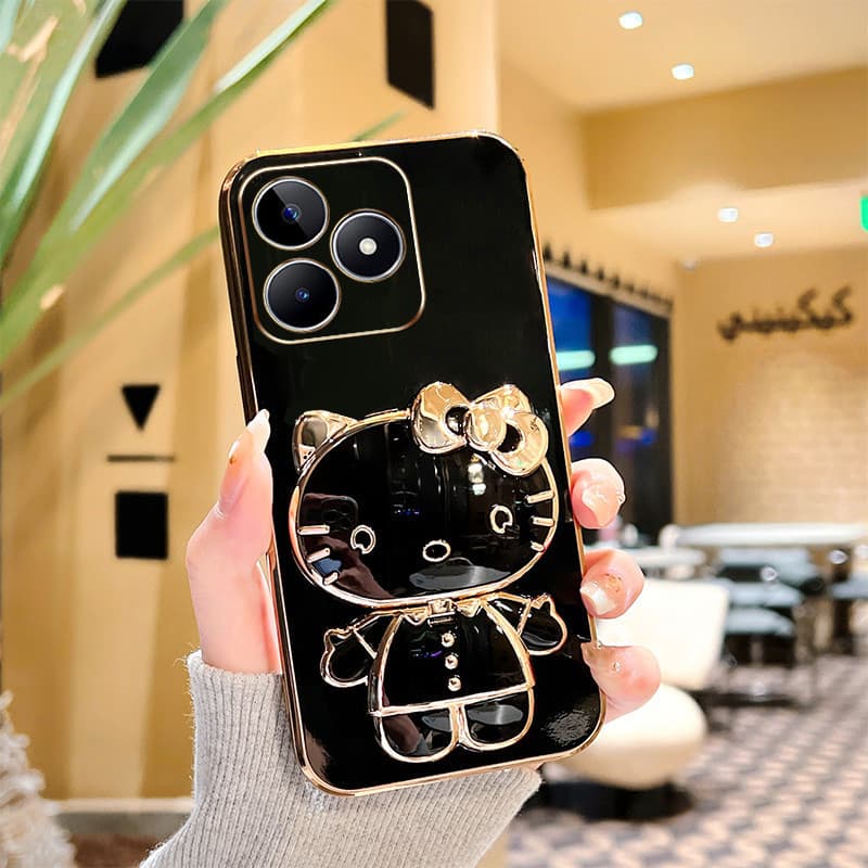 Caixa Para O Oppo Realme C53 C51 C63 C61 4G Narzo N53 N63 Nota 50 Kitty 3D Fofo Suporte De Espelho De Gato Silicone Anti-Queda Capa Protetora