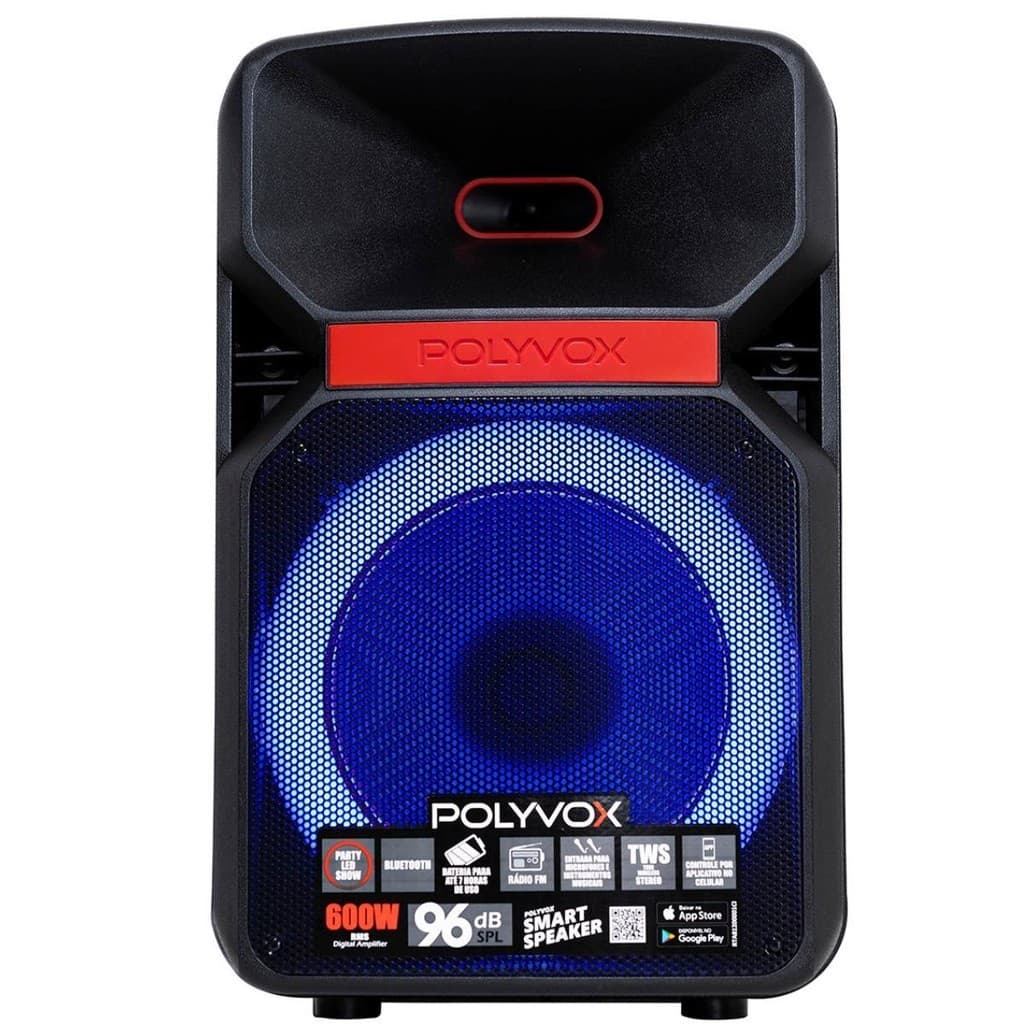 Caixa De Som Amplificada Bluetooth Portátil, Autonomia de Bateria de 7 horas XC-812T da Polyvox com 600w  Woofer de 12