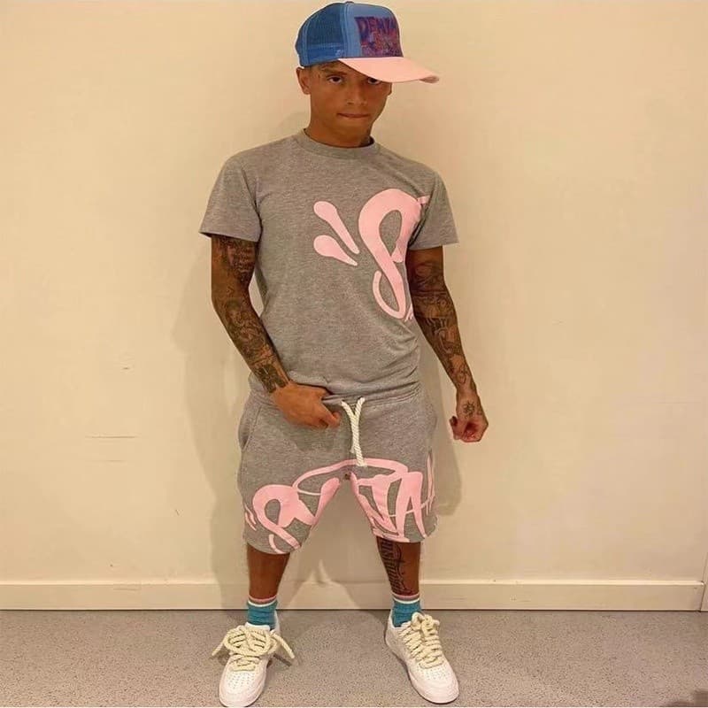Synaword High Moda de Rua Moda de Rua Hip Hop Suit Men 2023 Camiseta Trendy Sina Impressa Shorts