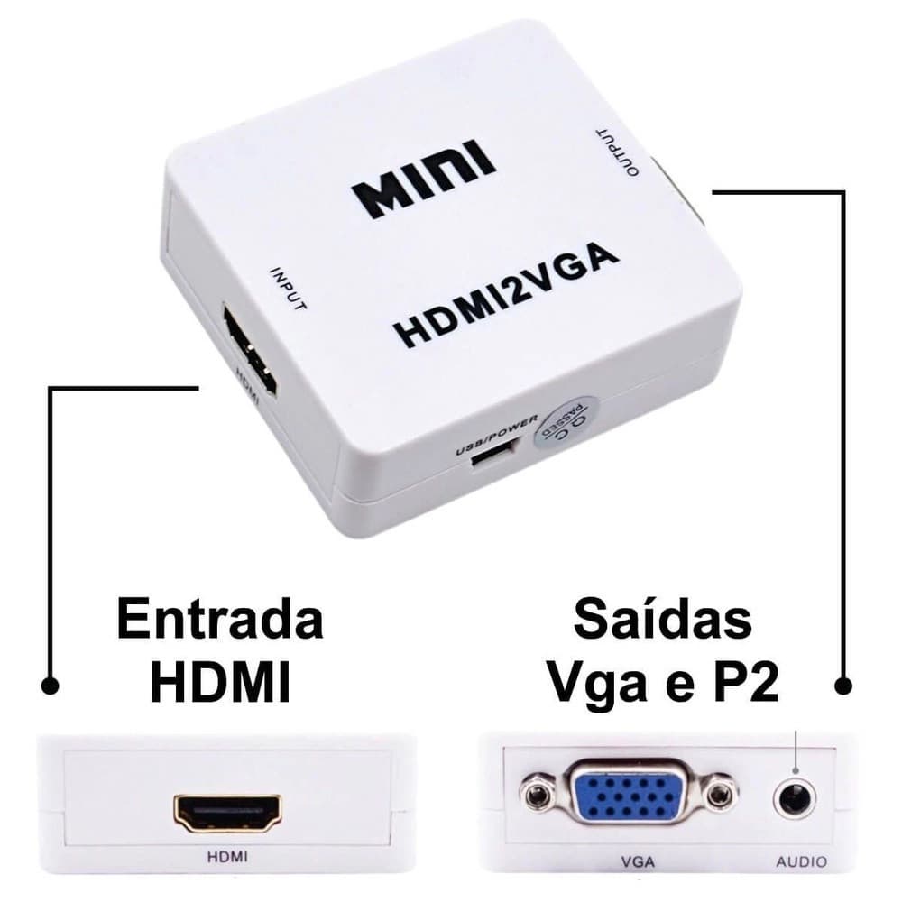 Conversor Adaptador Hdmi 2 Vga - Hdmi X Vga/ Pronta Entrega