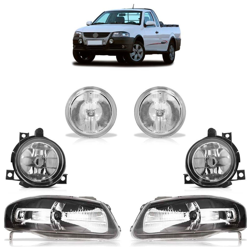 Kit Farol Dianteiro Saveiro Surf G4 2006 2007 2008 2009 2010 Máscara Negra + Farol de Milha Superior