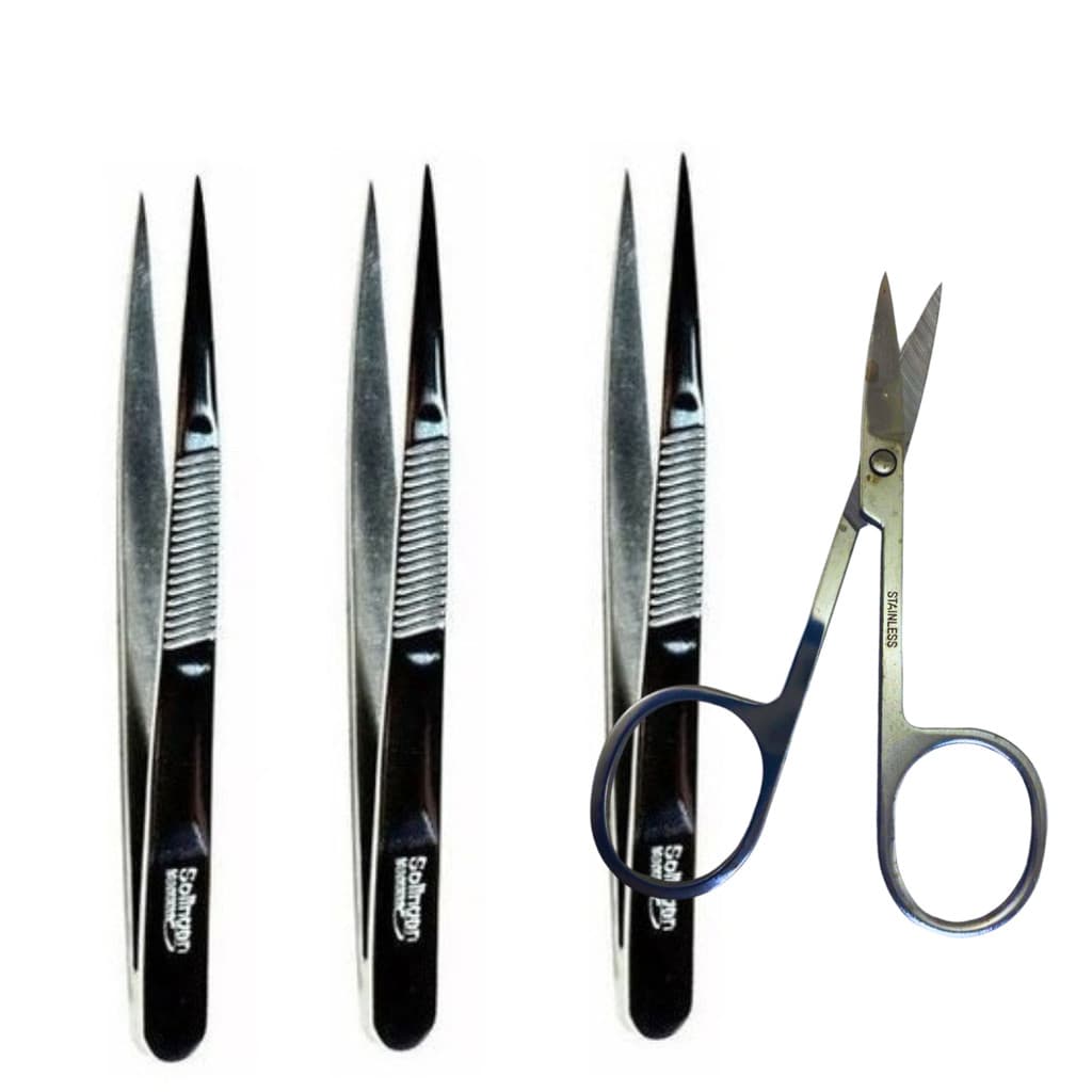 Kit 3 Pinças Solingen Ponta Agulha Designer Sobrancelhas + Tesourinha