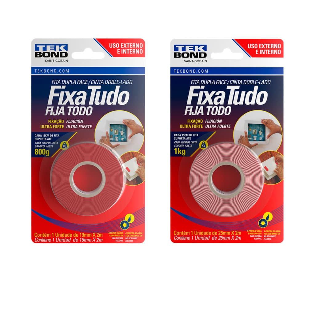 Fita Dupla Face Fixa Tudo Acrílica Uso Interno e Externo Tekbond