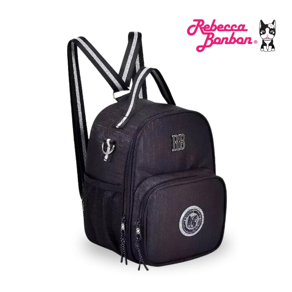 Lancheira Térmica Escolar Rebecca Bonbon Preta Brilhosa Bolsa Alça Transversal Costas Mini Mochila Juvenil Passeio