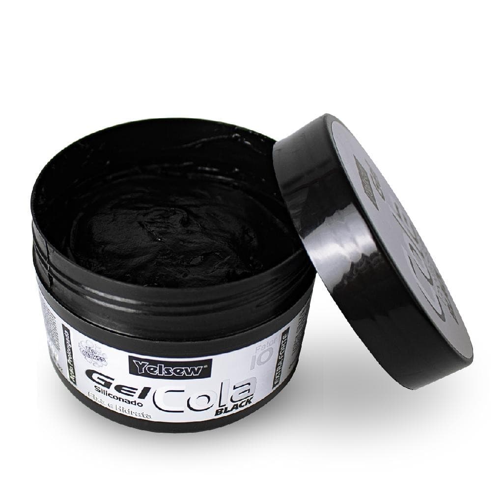 Gel Cola Black Preto Siliconado Fixa Penteado 240g, Yelsew Cabelos Masculino Barbearia