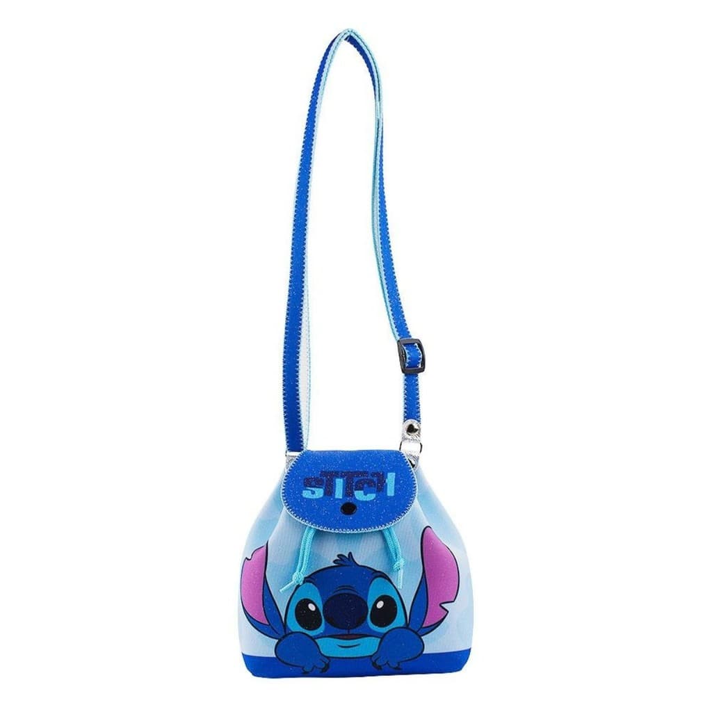 Bolsa Tiracolo Azul Rosto Stitch 16x8x17cm - Disney