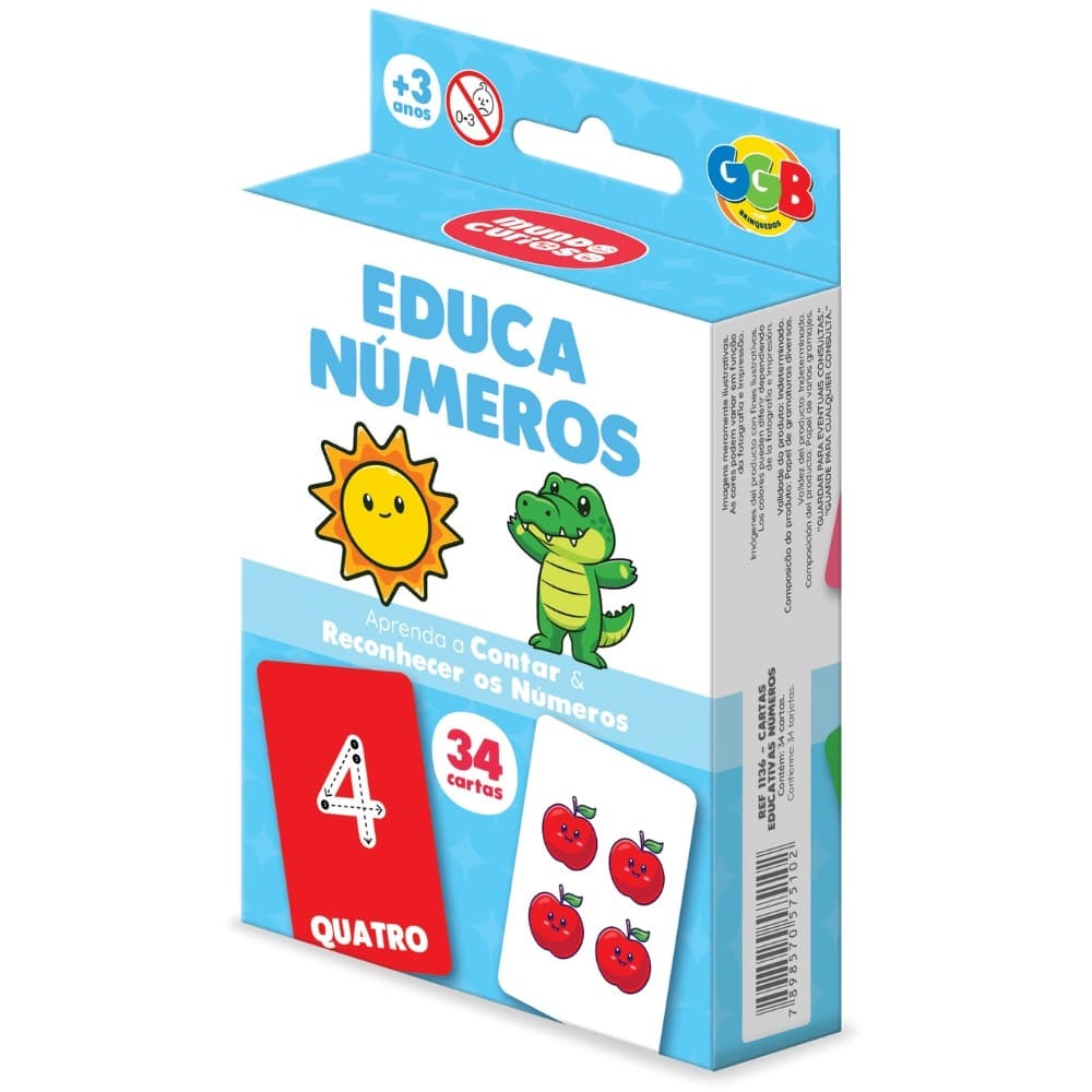 JOGO EDUCA NÚMEROS 34 CARTAS GGB BRINQUEDO MESA IMAGENS EDUCATIVO BARALHO CRIANÇAS CONTAR MATEMÁTICA