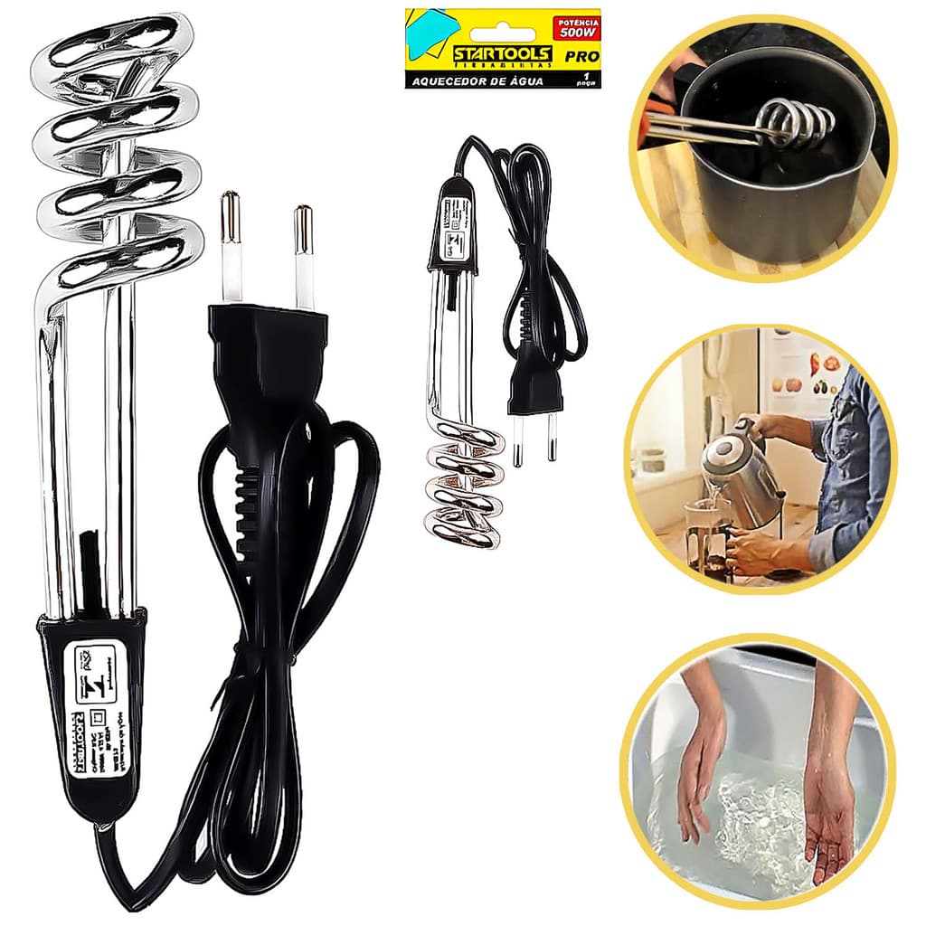 Ebulidor elétrico 500W Rabo Quente Mergulhão Ferve Rápido Esquenta Água Café Chá 110V - 220V
