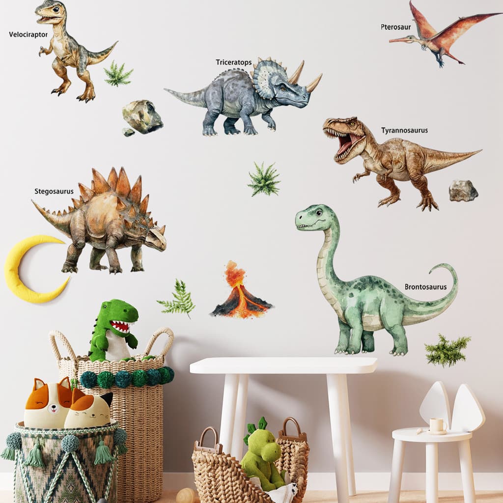 Animal dos desenhos animados dinossauro inglês adesivos de parede quarto das crianças casa fundo decoração adesivos