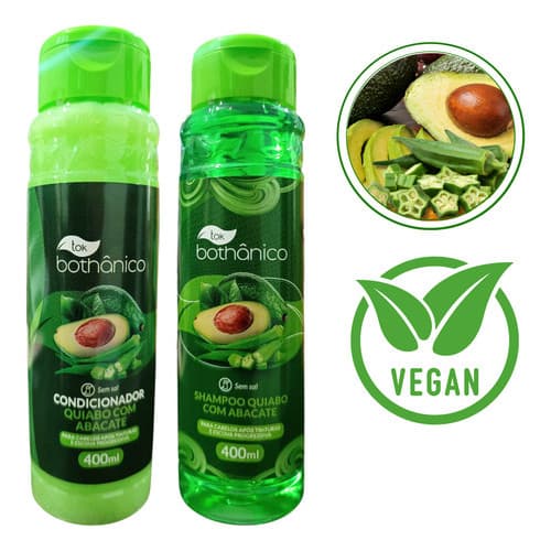 Shampoo E Condicionador Vegano Quiabo Com Abacate Pós Tintura e Progressiva Não Testado Em Animais