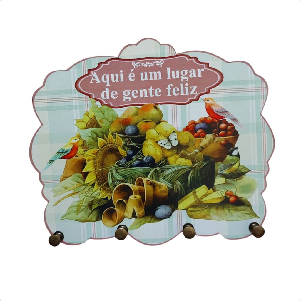 Porta-Chave Vintage Decorativo em MDF M7 - Aqui é um lugar de gente feliz