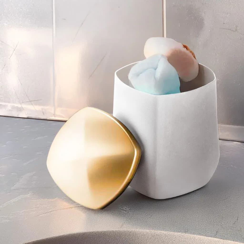 Porta Cotonete/Algodão Branco e Dourado Arthi
