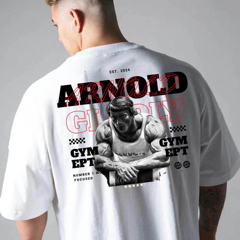 Camiseta Camisa Oversized Top para Academia Musculação Arnold GYM Streetwear 100% Algodão
