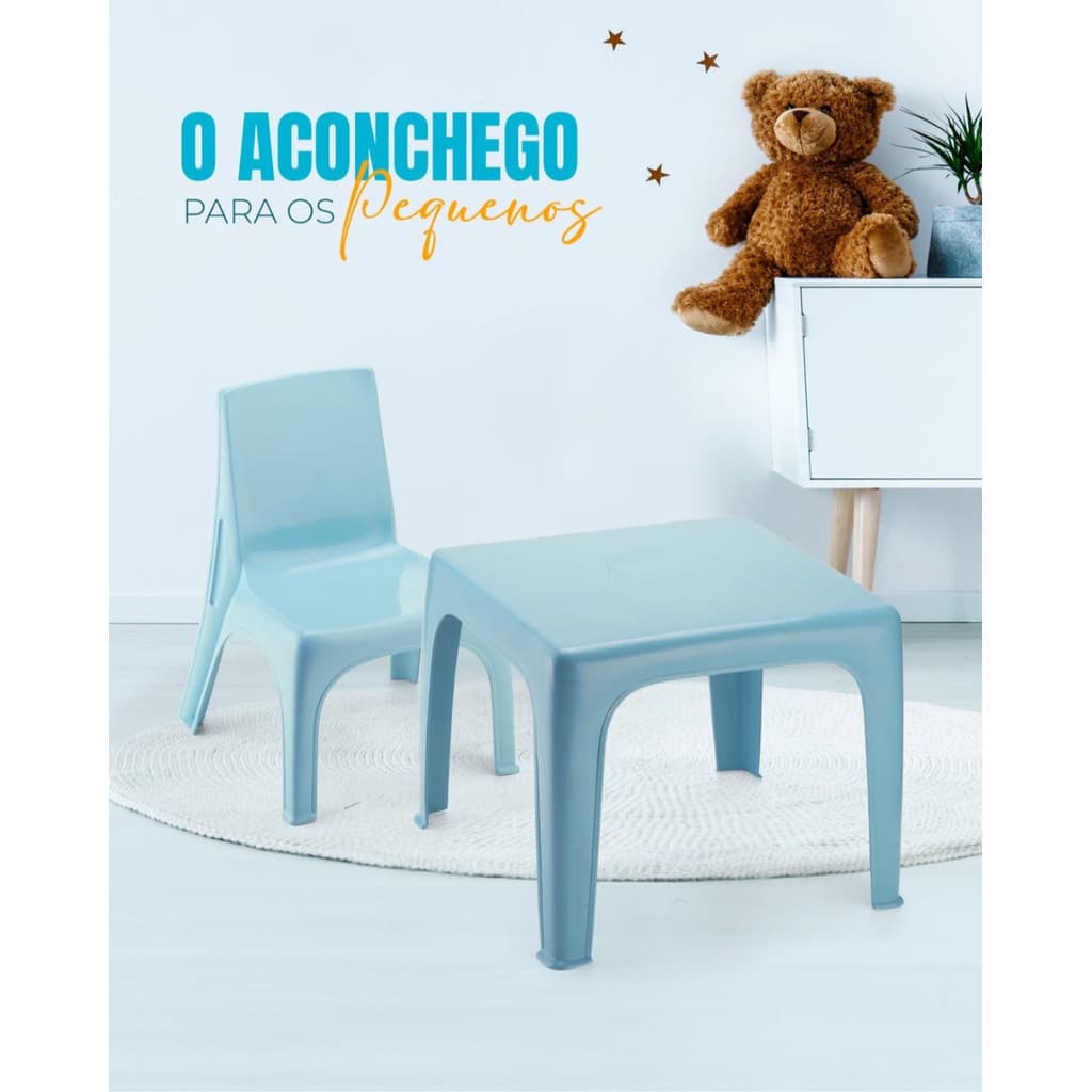 Mesinha Pequena Infantil Azul + 2 Cadeira Poltrona Educativa