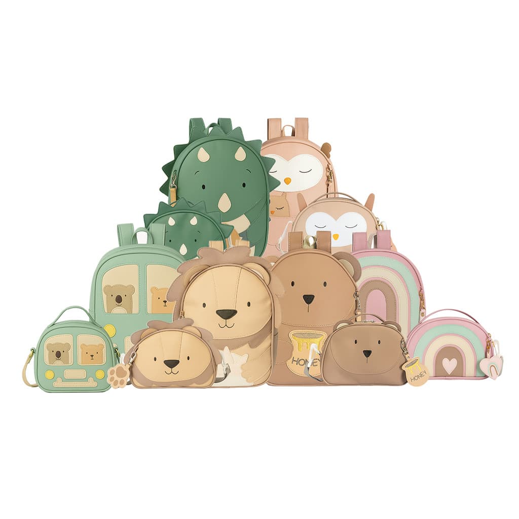 Mochilinha e Lancheira Luxo Arco Iris Leao Dino Batistela Baby