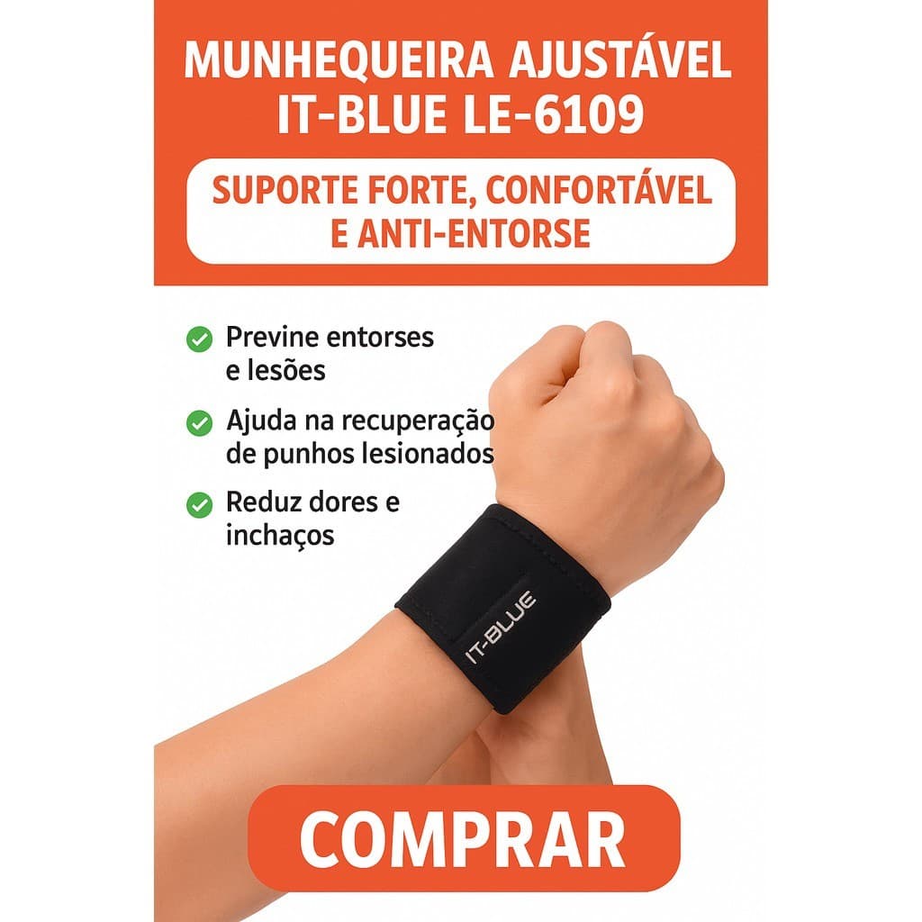 Munhequeira Ajustável IT-Blue LE-6109 – Suporte Forte, Confortável e Anti-Entorse