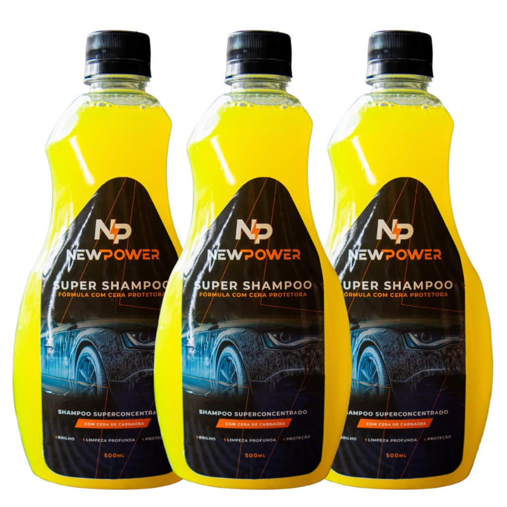 (3 UNI) Shampoo Lava Autos 1,500 L New Power com Cera de carnaúba Limpeza profunda e PH Neutro