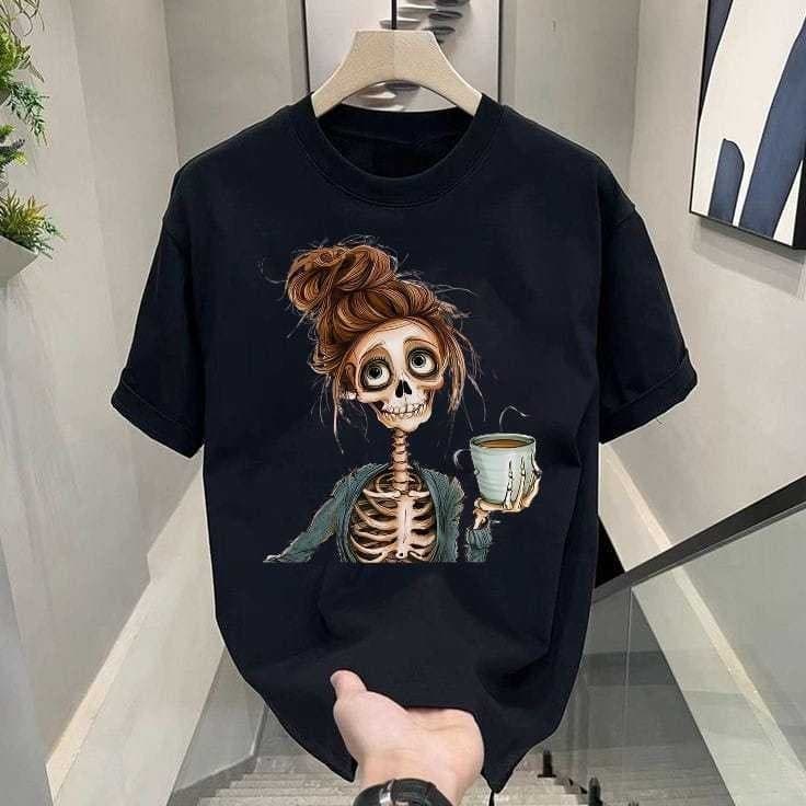 CAMISETA FEMININA CAVEIRA CAFE ESTILOSO CONFORTAVEL