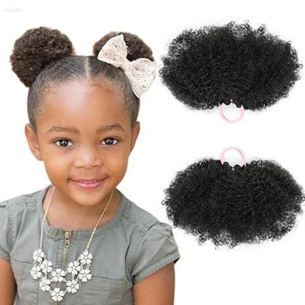 ADAMES 2 Peças De Rabo De Cavalo Sintético Infantil , Coque Alto Preto Mini De Cabelo Encaracolado Afro , Elástico