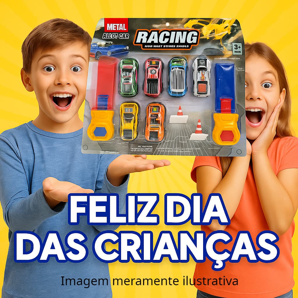 Kit 6 Carrinhos de Metal Racing + Acessórios – Brinquedo Infantil Presente Dia das Crianças