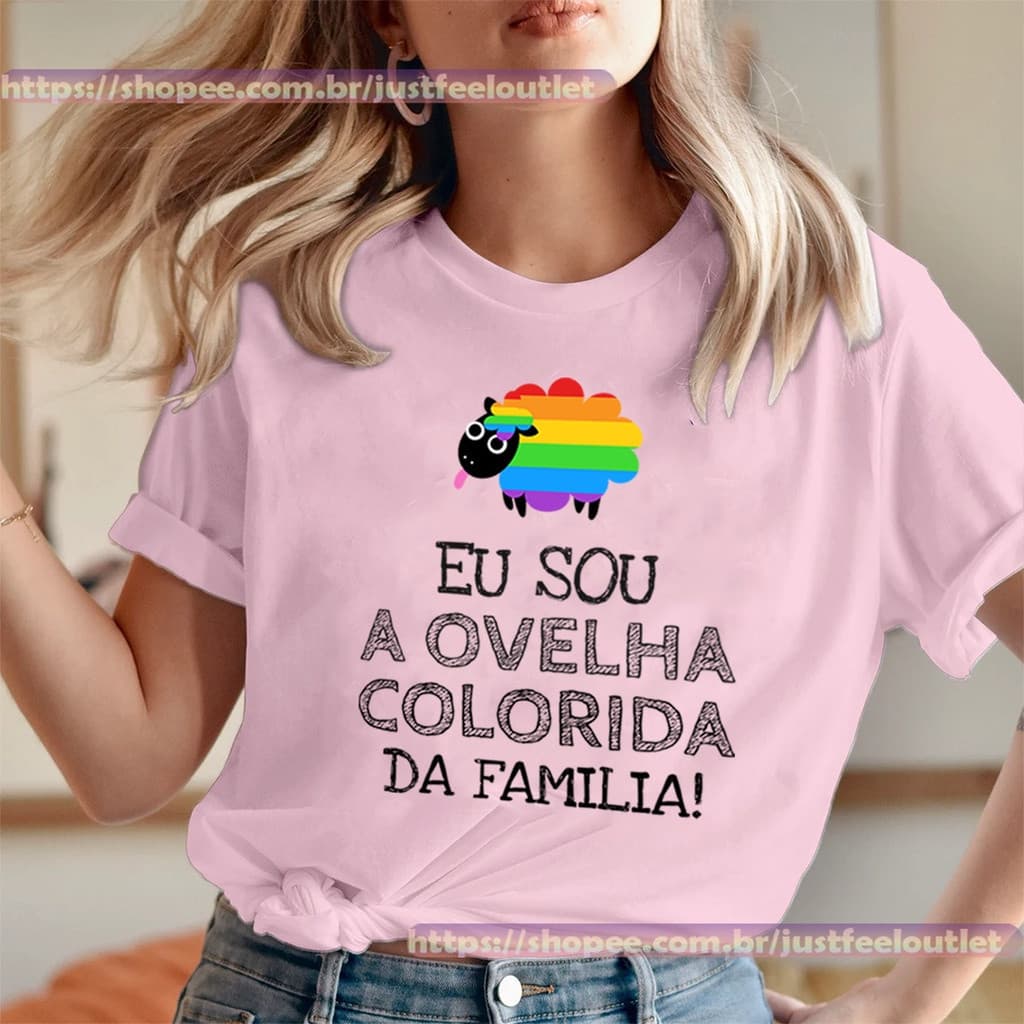 Camiseta T-shirt Unissex Algodão Ovelha Colorida Da Familia LGBTQIA+ -sasa.