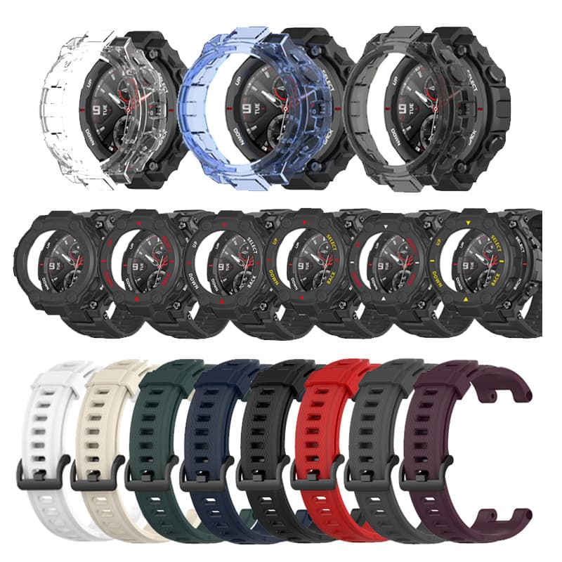 Para Huami Amazfit T-REX Pulseira Esportiva De silicone TPU Capa Protetora Macia Acessórios Da Estrutura Tela Do PC
