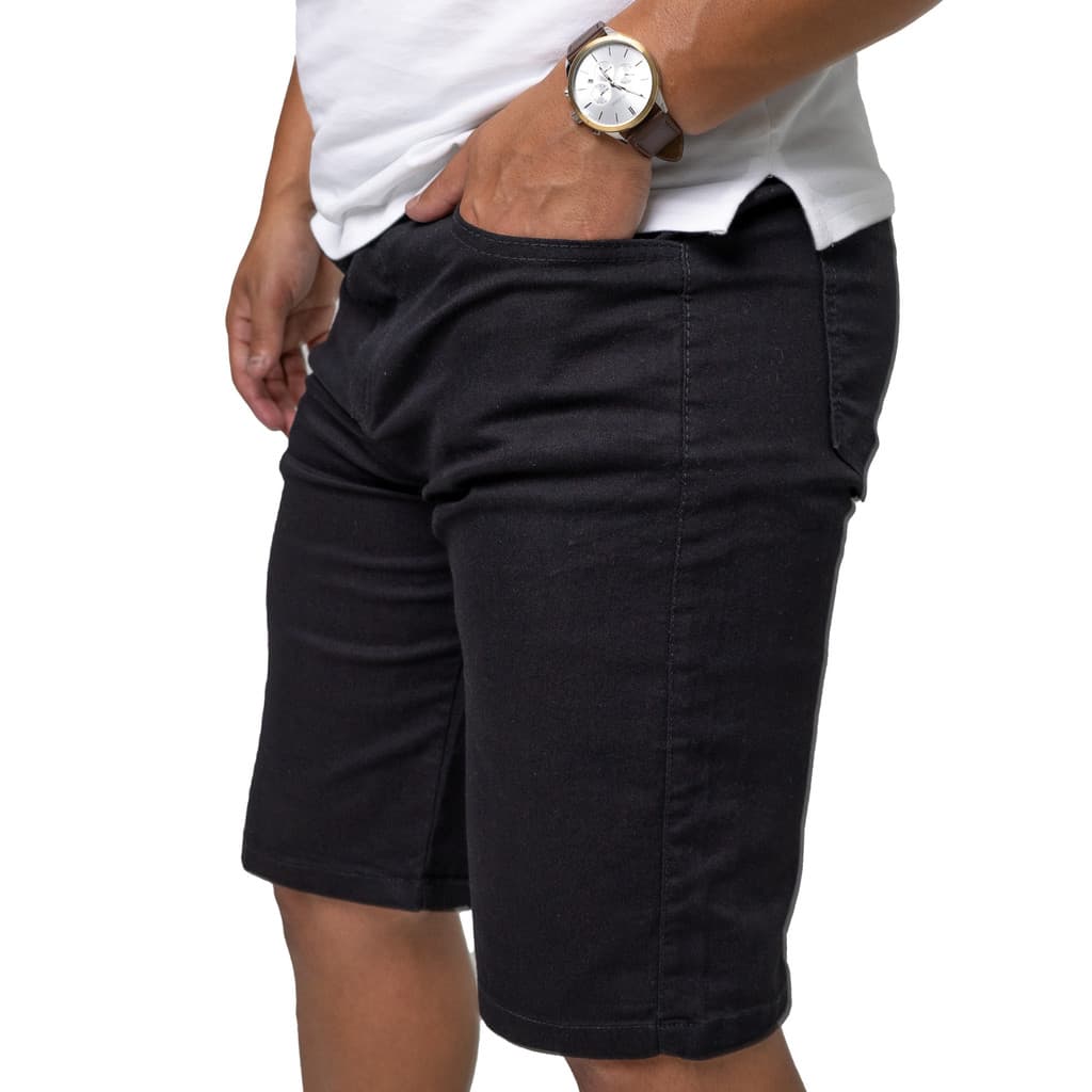 Bermuda Jeans Masculina Preta Elastano Short Slim Lycra Casual Presente Pai