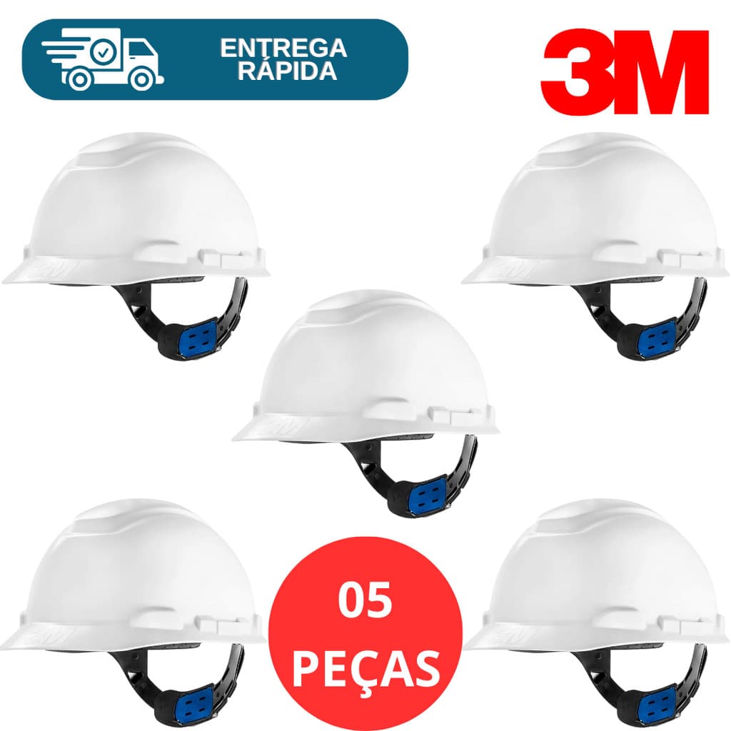 Kit 5 Capacete De Segurança 3M H700 Ajuste Fácil Jugular de Tecido Engenheiro Eletricista Obra Epi
