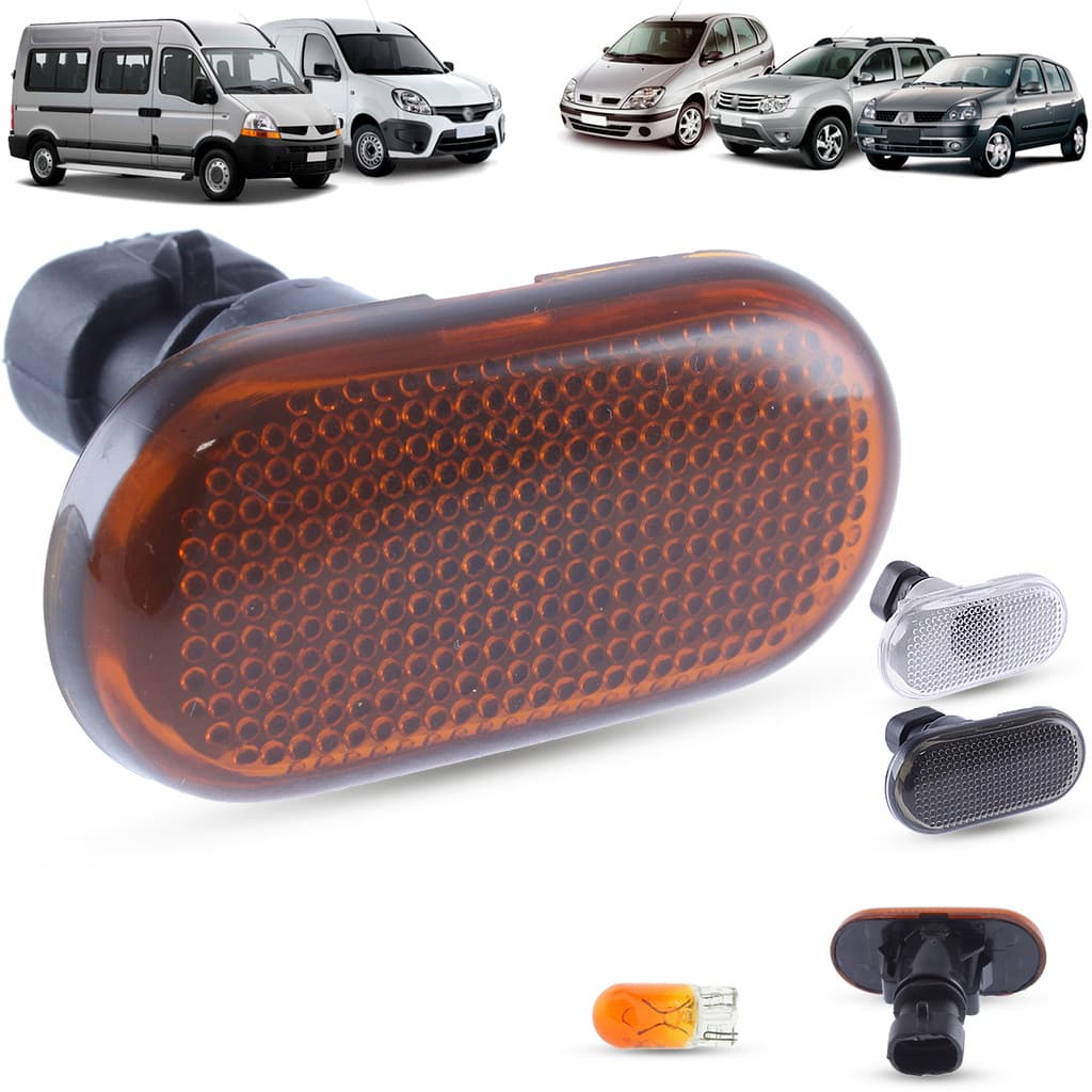 Lanterna Pisca Seta Lateral + Soquete e Lâmpada Renault Clio Scenic Duster Kangoo Master