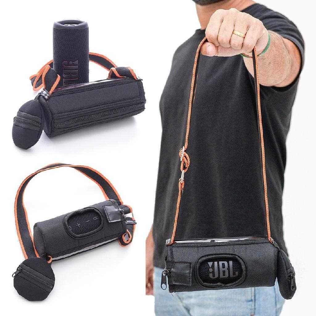 Capa Case Bolsa Protetora Para JBL Flips 4 5 6 Acolchoada Com Bolso Externo Alça Regulavel