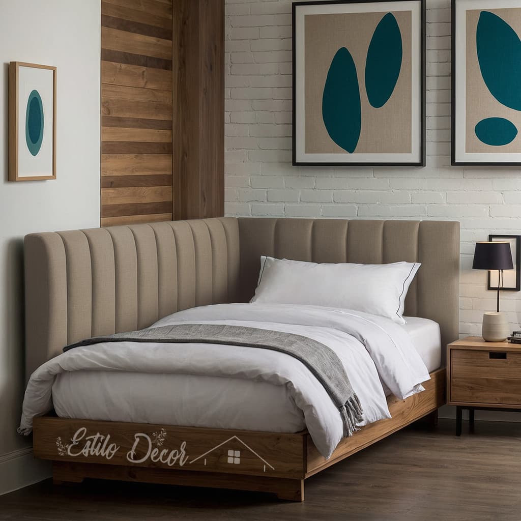 Cabeceira de Cama de Solteiro em L Estofada  45x20cm - 15 Módulos