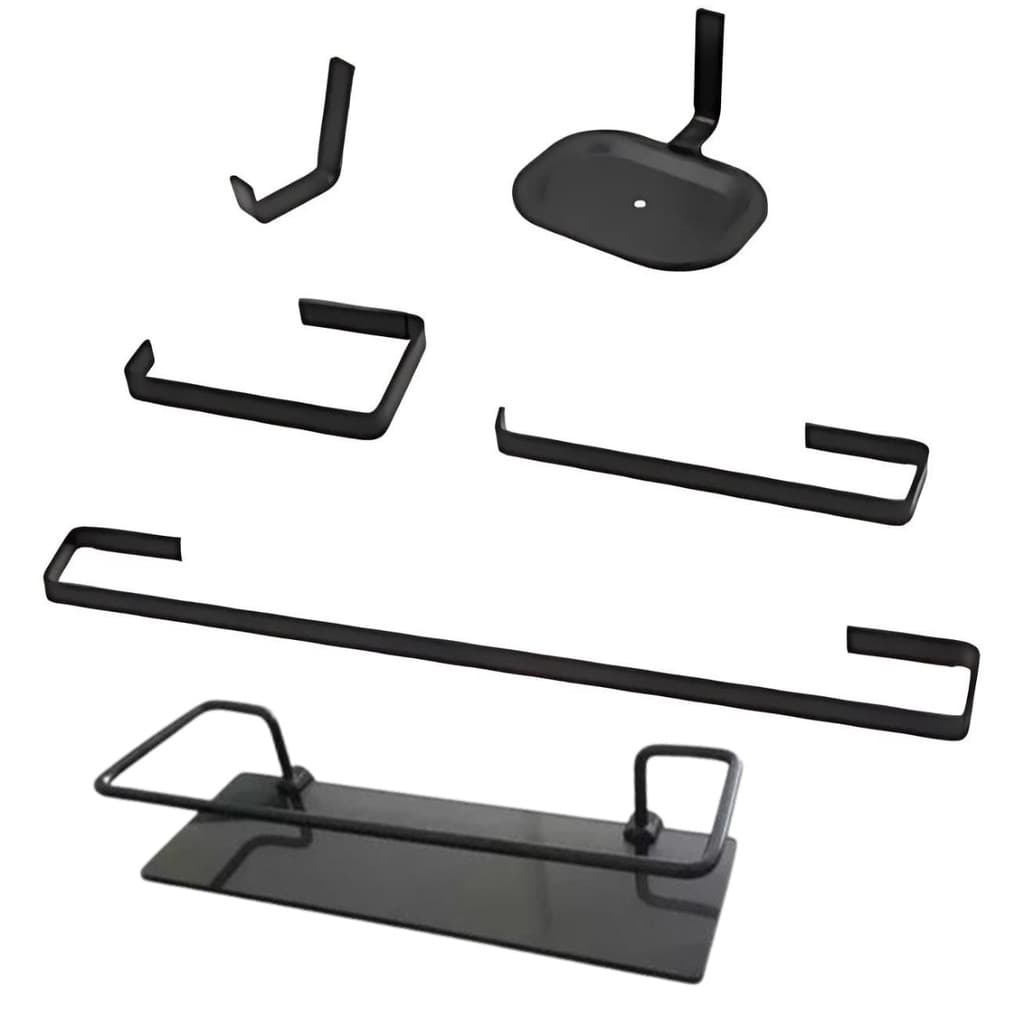 Kit 5 Acessórios Para Banheiro Semi Luxo Quadrado Preto