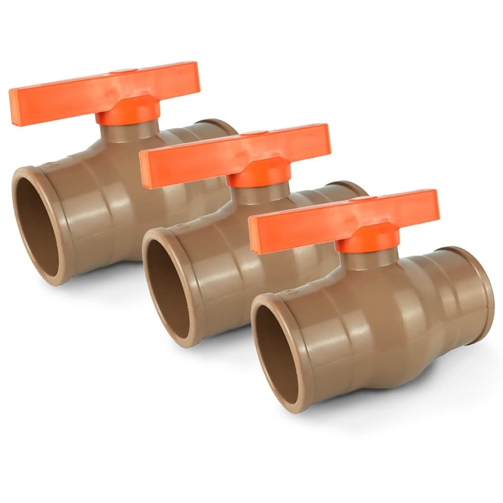 3x Registro De Esfera Soldável Pvc 25mm (3/4) Marrom