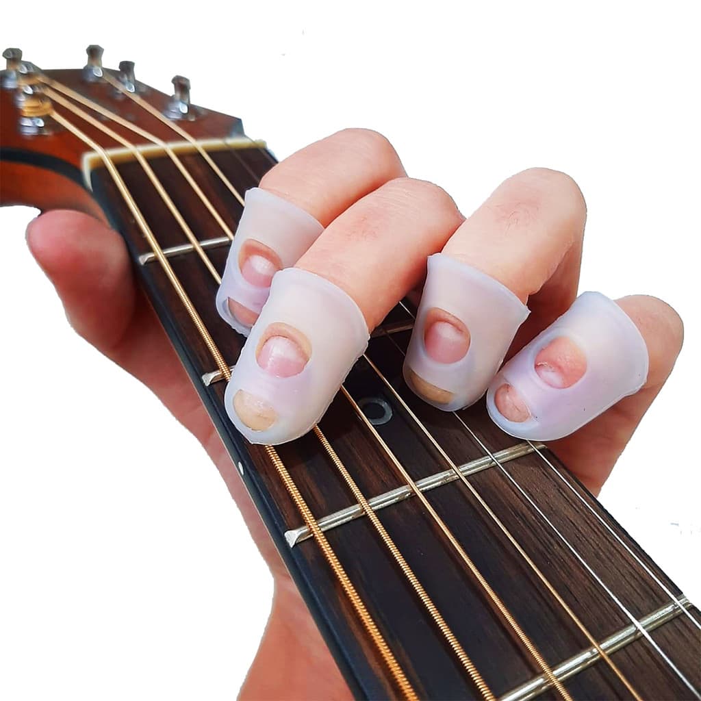 Kit de Protetores de dedos de Silicone Transparente para Tocar Violão, Guitarra, Ukulele, Cavaco e Baixo Tamanho Grande