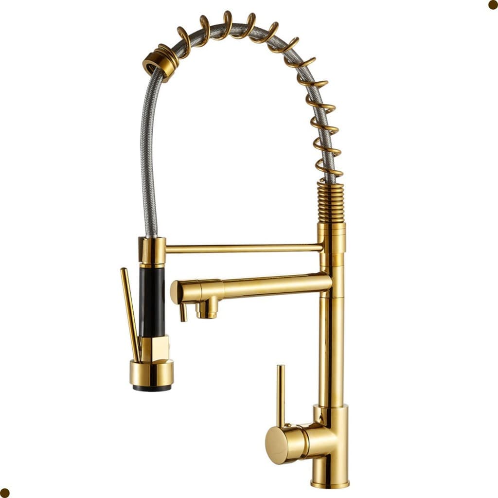 TORNEIRA COZINHA GOURMET MONOCOMANDO MISTURADOR FLEXÍVEL BANCADA SPRAY DOURADA GOLD VIP