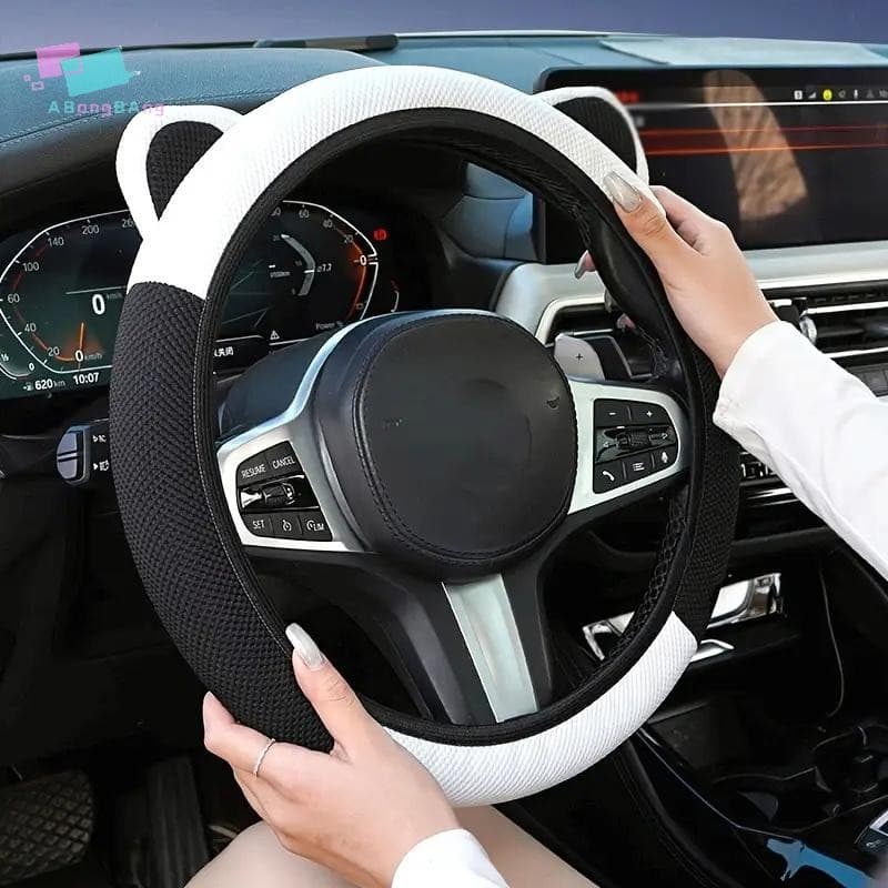 Abongbanghn Capa De Volante De Carro Com Orelhas De Desenho Animado Antiderrapante Adequada Para Uma Variedade De Modelo