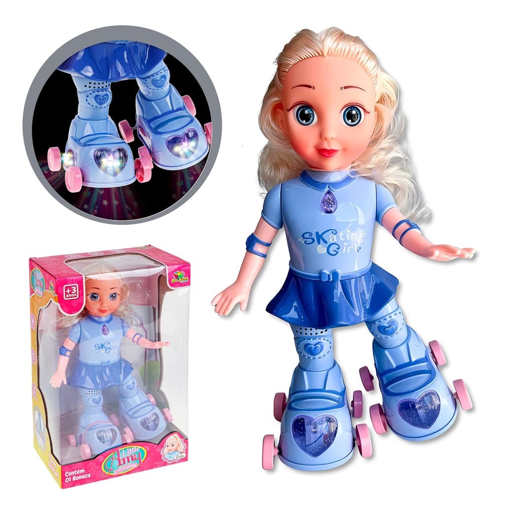 Boneca Grande Patinadora Amy Com Luz E Som Canta Anda Dança 30 Cm Com Música - Art Brink