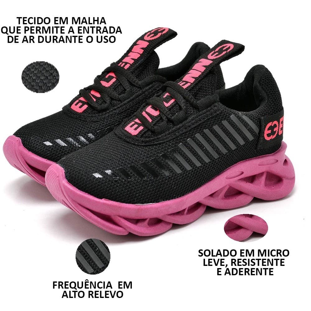 Tênis Infantil Feminino Macio Confortável Escolar Sola Trança Promoção.