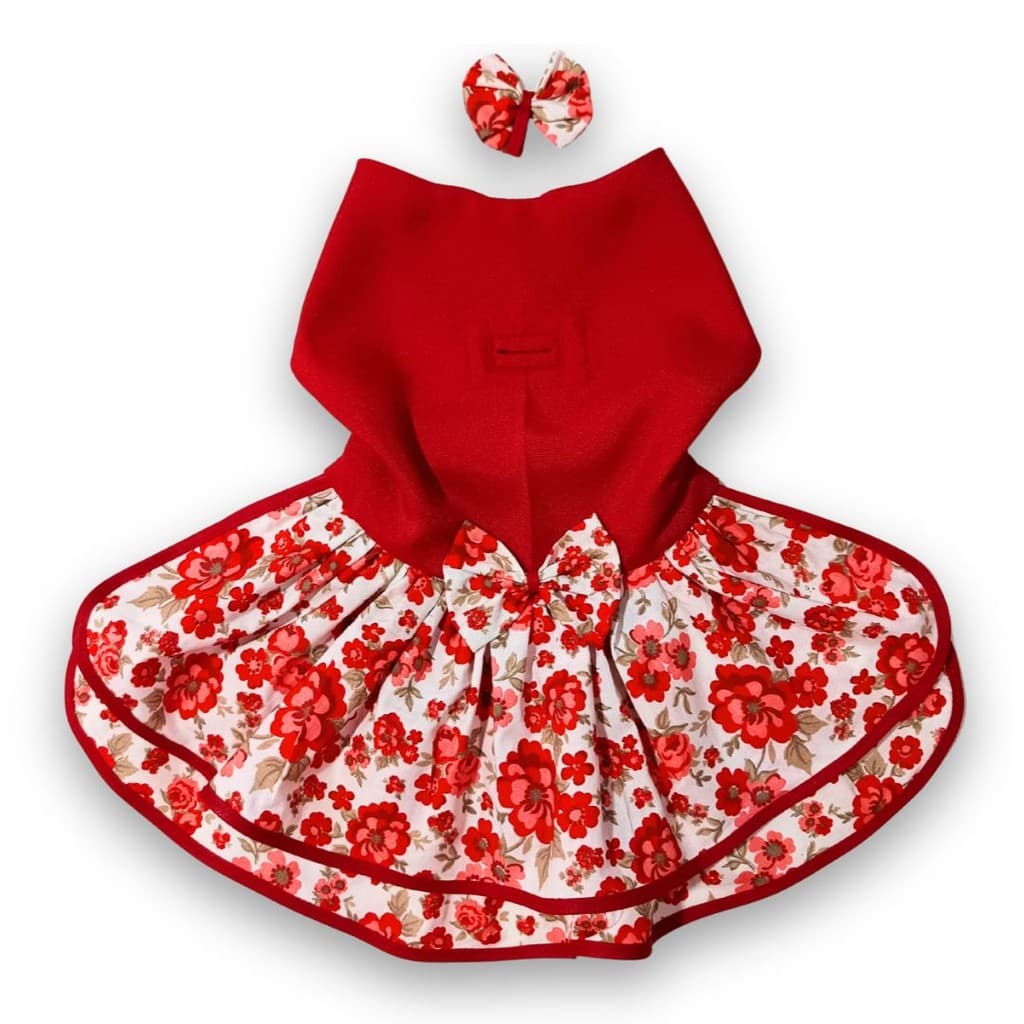 Roupa Pet -  Roupa para cachorro Vestido Pet Floral Vermelho