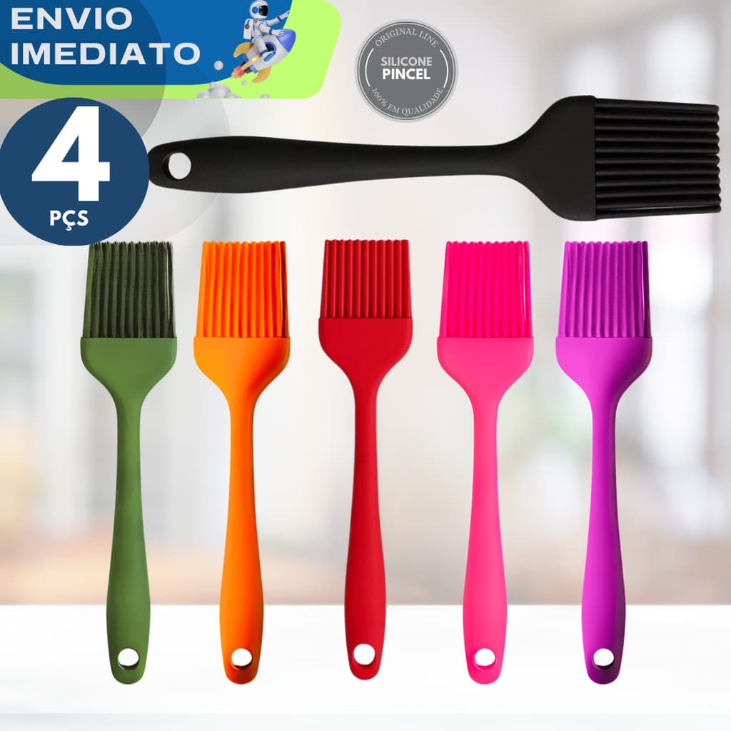 LIQUIDAÇÃO 4 Pincel em Silicone Confeitaria Premium Kit Utensílios de Cozinha Casa Premium Resistente Pincel Culinário