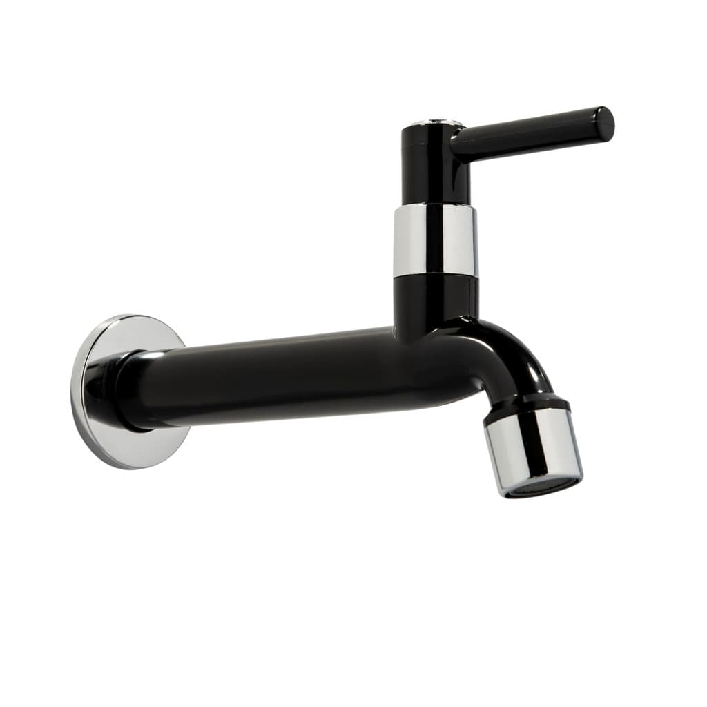 Torneira De Parede Com Arejador Tanque Jardim Cozinha Abs Preto Fixa 1/4 de Volta