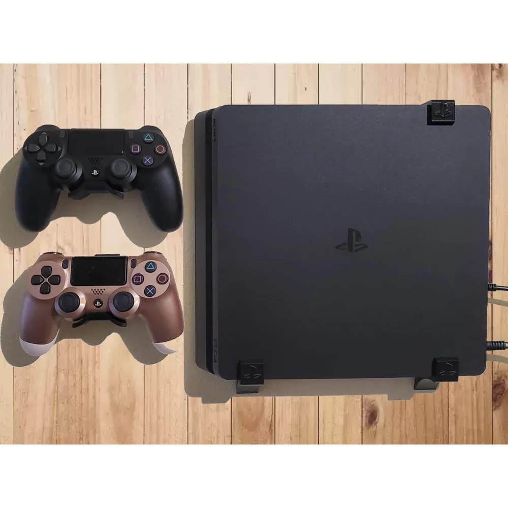 Suporte de Parede para PS4 Slim + 2 Suportes Para Controles+Buchas+Parafusos