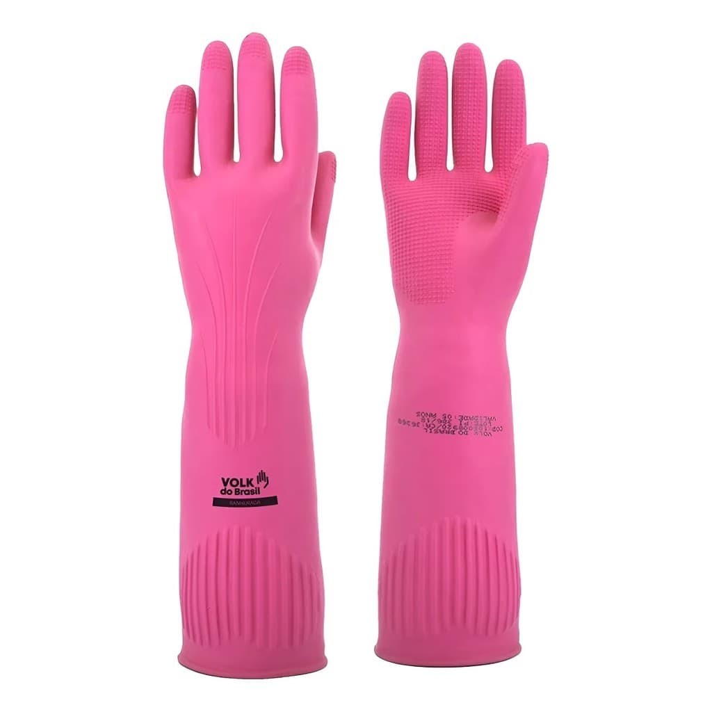 Kit 3 Prs Luva Latex Volk Sem Forro Ranhurada Rosa CA 36368