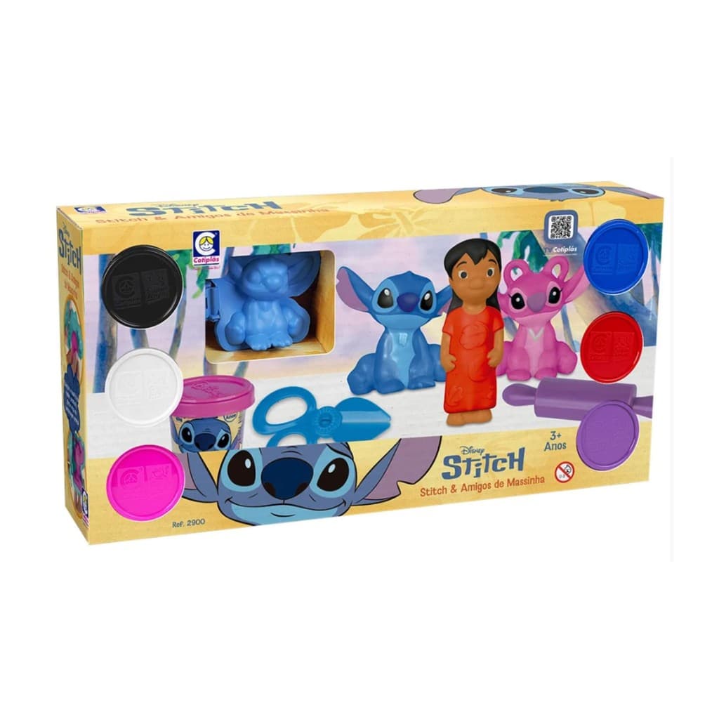 Brinquedo Amigos de Massinha Stitch Disney c/ Moldes +3 Anos Cotiplas Massa de Modelar Infantil