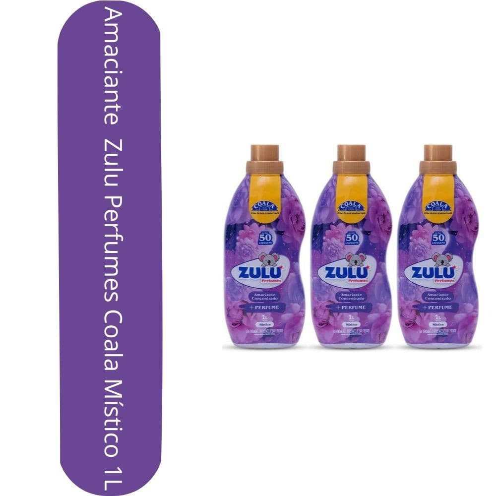 Kit com 3 Amaciante de Roupas Concentrado Zulu Perfumes Coala Místico 1L