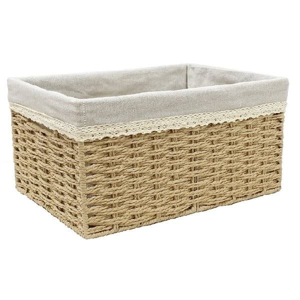Cesto De Armazenamento Organizadora de Fibra Natural com Forro em Tecido Tamanho M 38x26x13cm